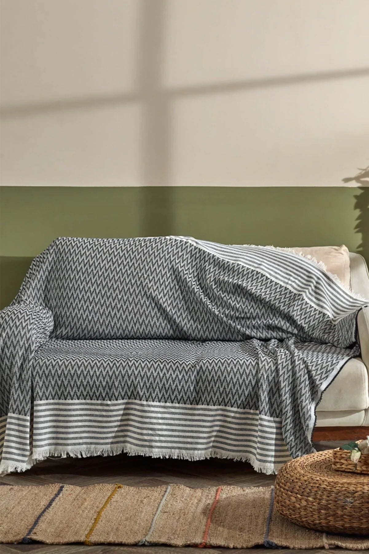 Sofa Bed Cover Special Non-Slip Design Multi-Purpose Cover Zigzag Gray