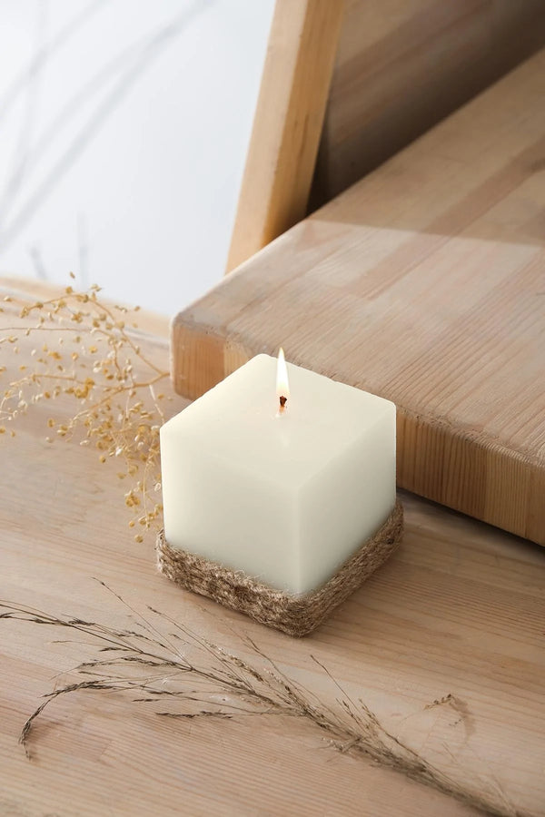 Hand Cast Square Candle with Jute Thread