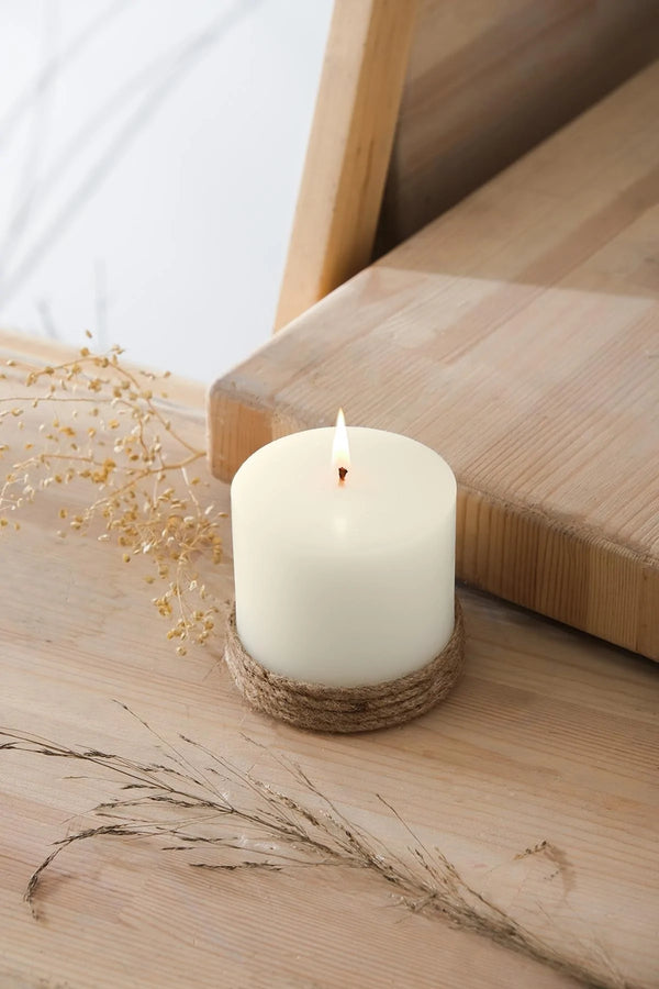 Hand Cast Cylinder Candle With Jute Thread