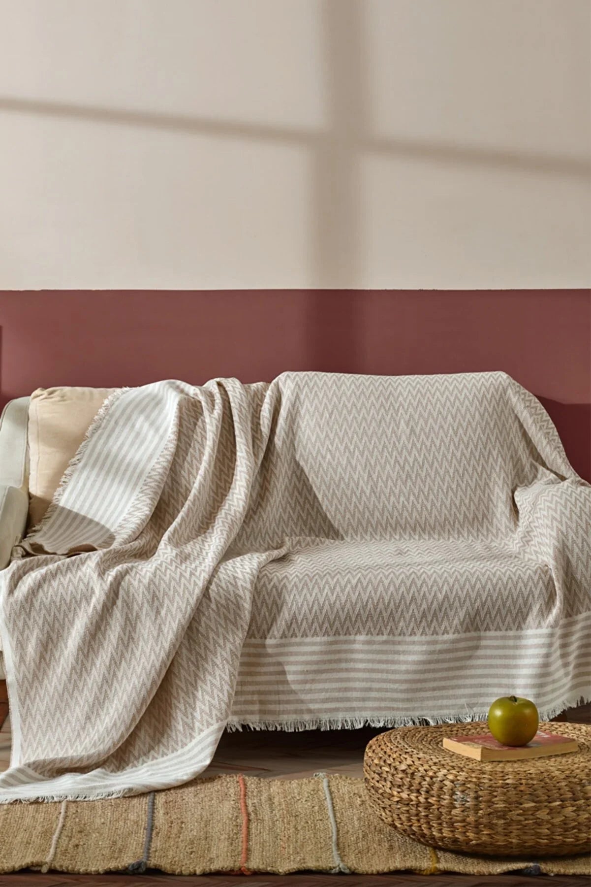 Sofa Bed Cover Special Non-Slip Design Multi-Purpose Cover Zigzag Beige