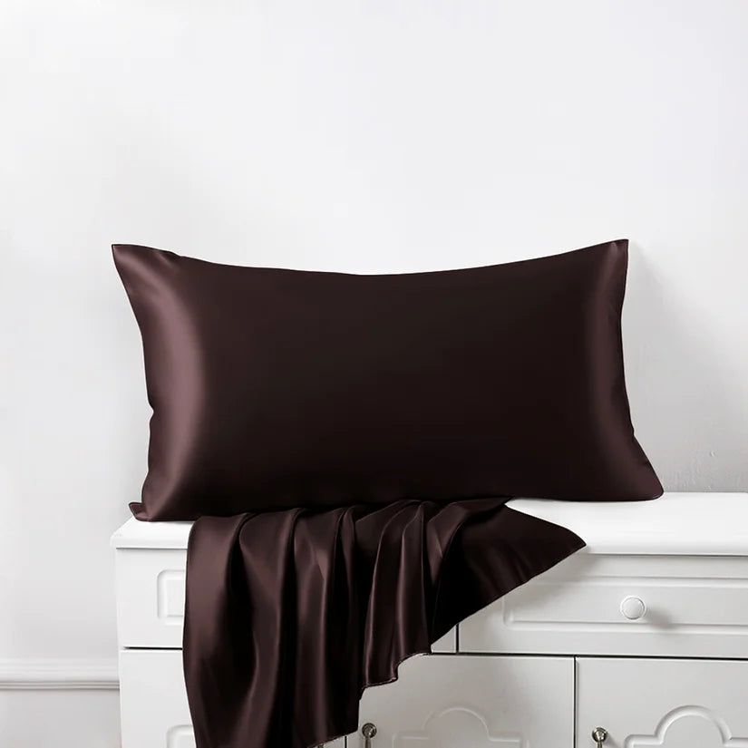 100% Pure Silk Pillowcase  2 Pieces - BROWN - Zippered