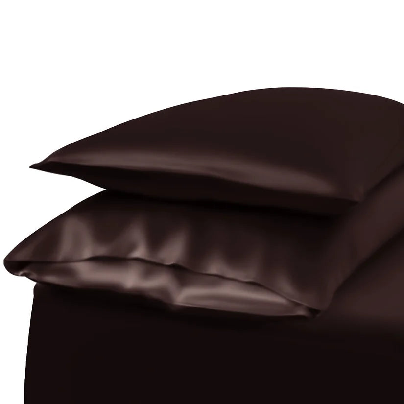 100% Pure Silk Pillowcase  2 Pieces - BROWN - Zippered