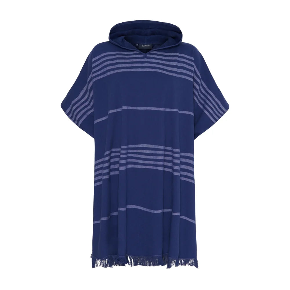 Adult  Beach Poncho - Dark Navy / White