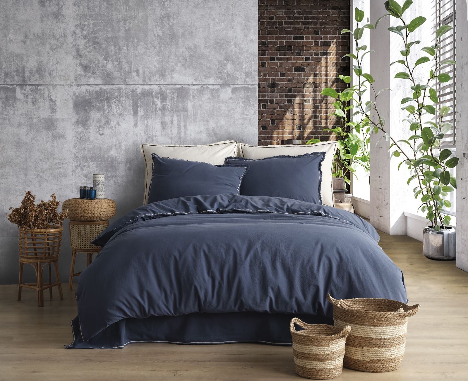 king size Likya Vintage Duvet Cover Set - Indigo