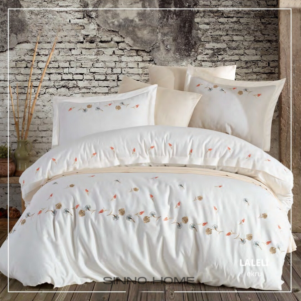 LALEILI ecru - Cotton Satin Embroidered Duvet Cover Set Double