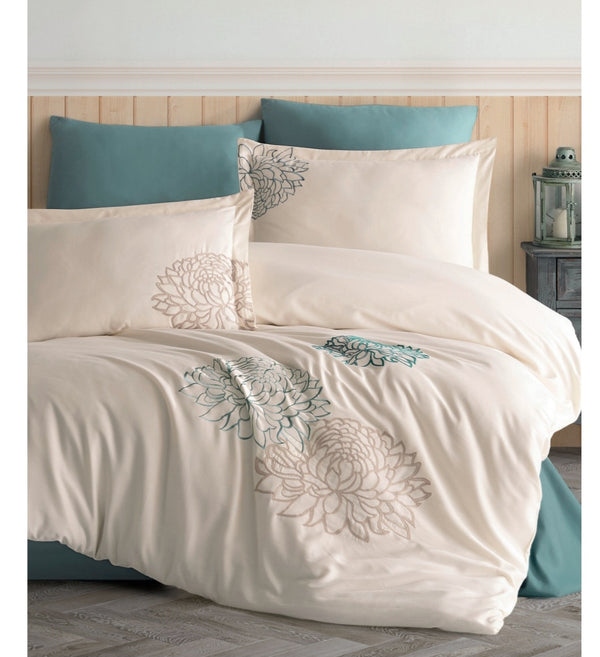 SIENNA champagne - Cotton Satin Embroidered Duvet Cover Set Double