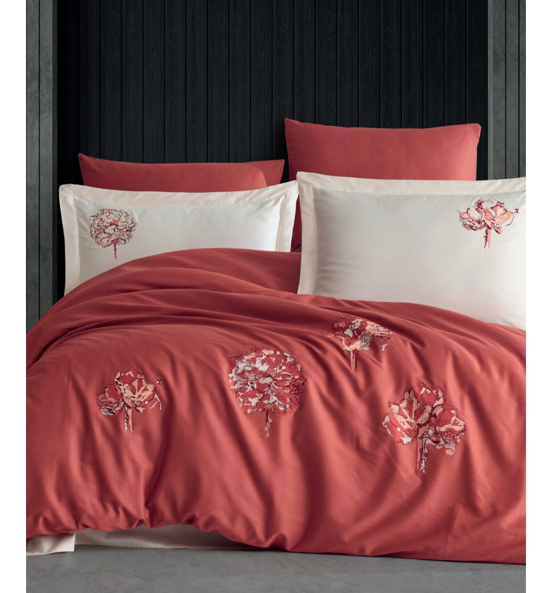 ROOT - Cotton Satin Embroidered Duvet Cover Set Double