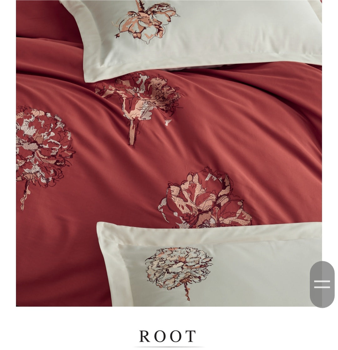 ROOT - Cotton Satin Embroidered Duvet Cover Set Double