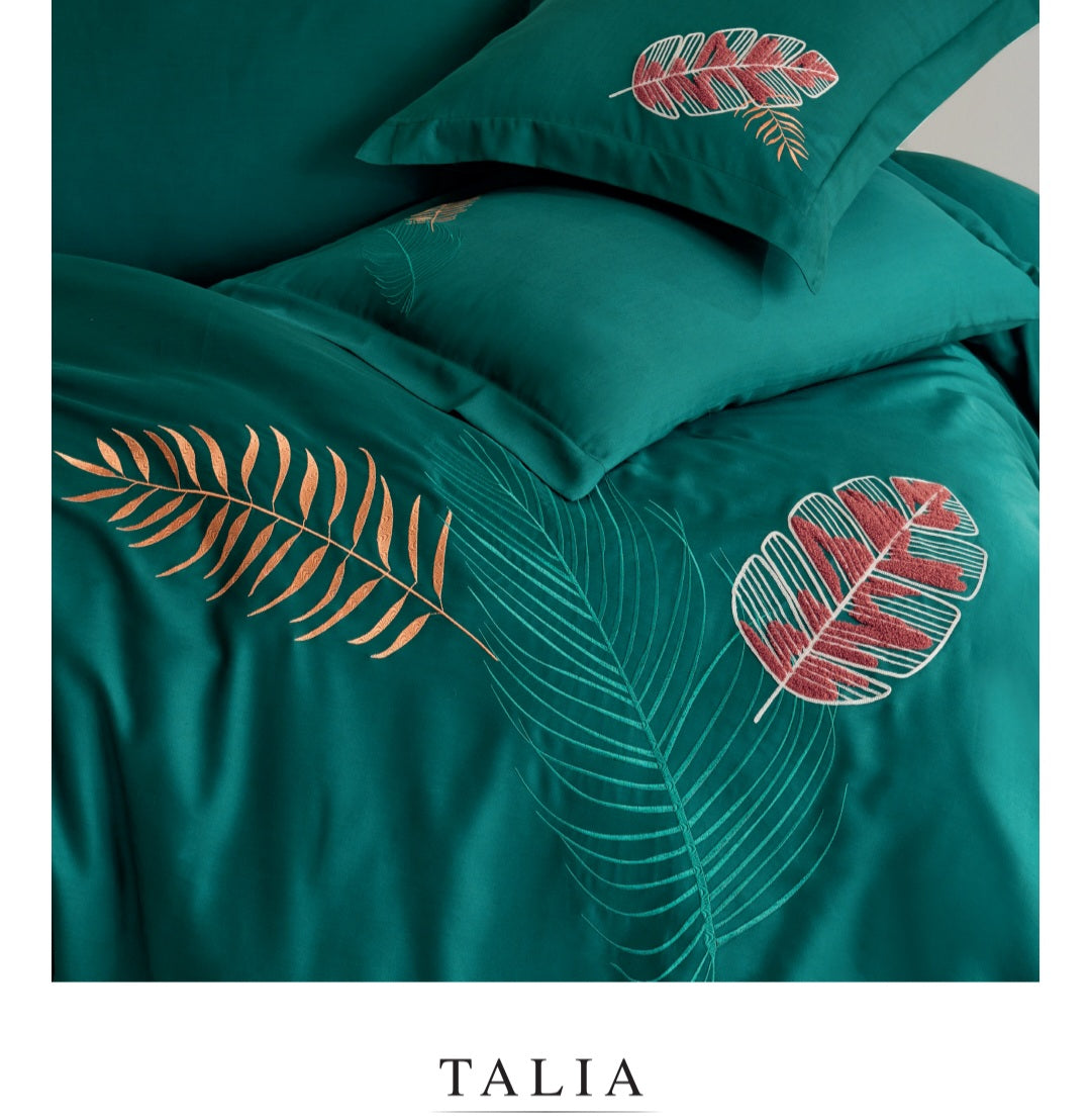 TALIA - Cotton Satin Embroidered Duvet Cover Set Double