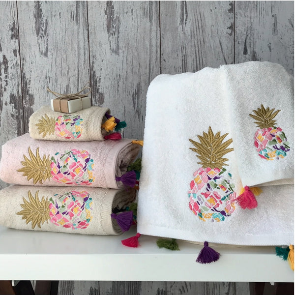 3 pcs Ananas Embroidered Bamboo Guest Hand Towel