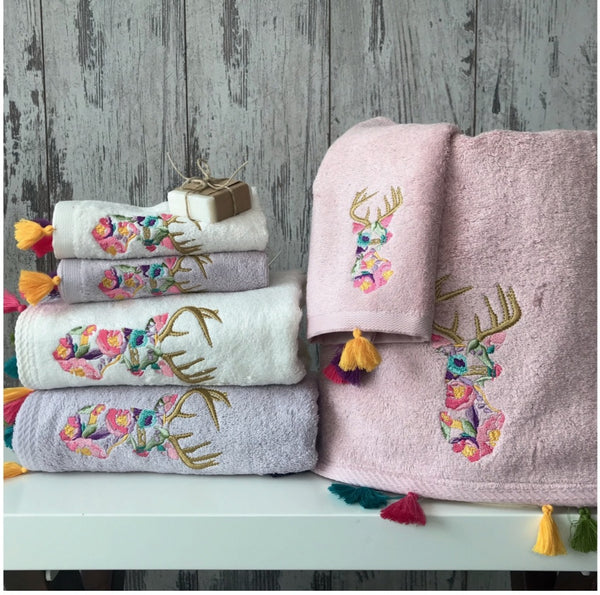 3 pcs Reindeer embroidered Bamboo Guest Hand Towel
