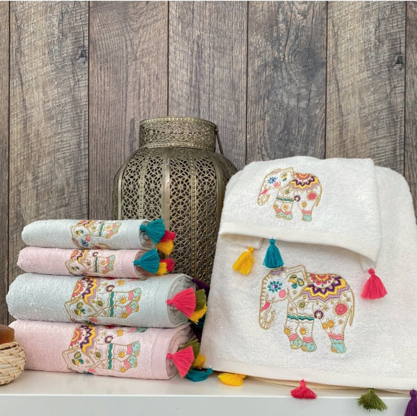3 pcs Elephant Embroidered Bamboo Guest Hand Towel