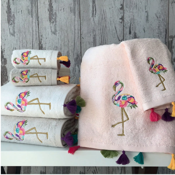 3 pcs Flamingo Embroidered Bamboo Guest Hand Towel