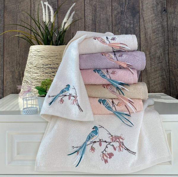 3 pcs Bird Embroidered Bamboo Guest Hand Towel