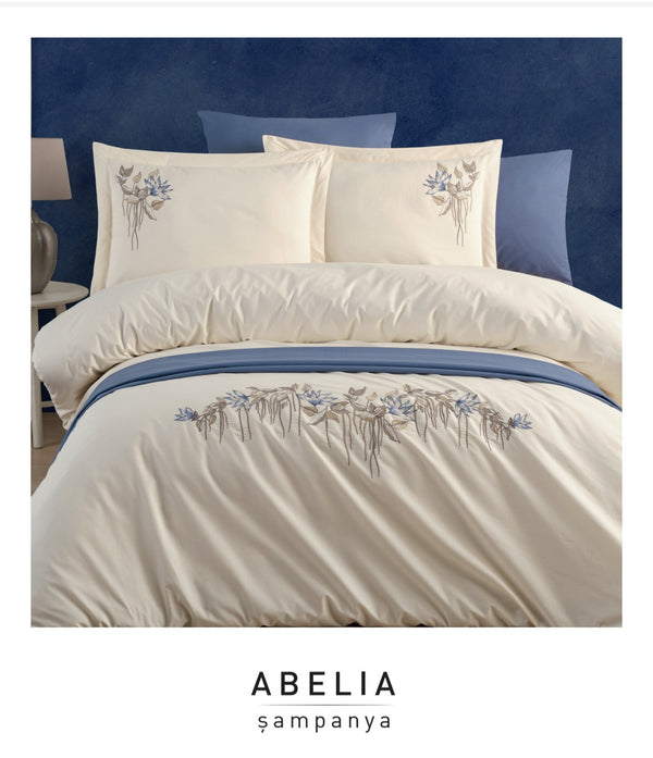 Poplin Double size 3d Embroidered Duvet Cover Set ABELIA champagne