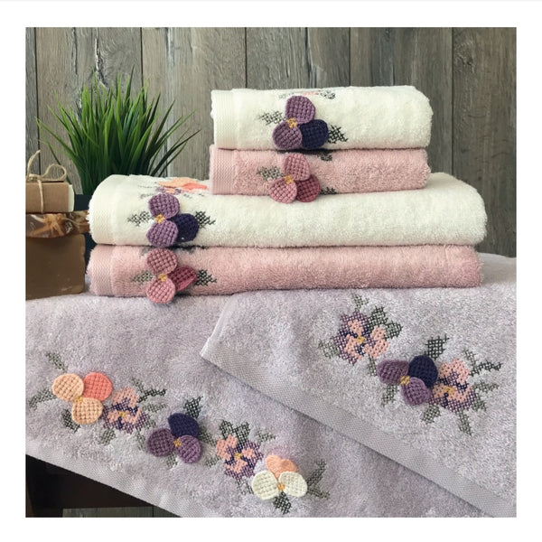 3 pcs Embroidered Bamboo Guest Hand Towel