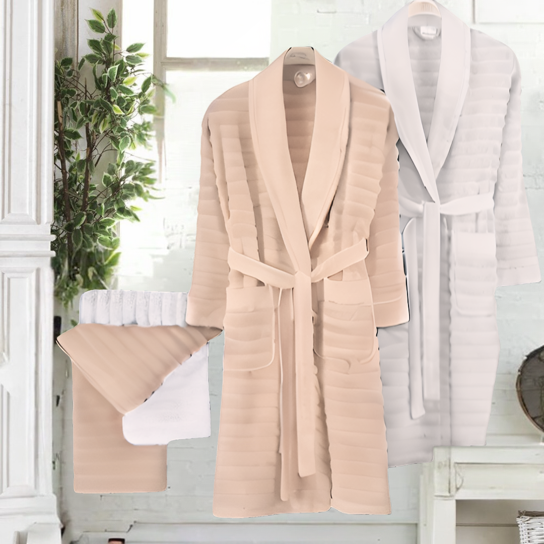 Verona 6 Pieces Family Bathrobe Set ( white - beige ) – sinnohome