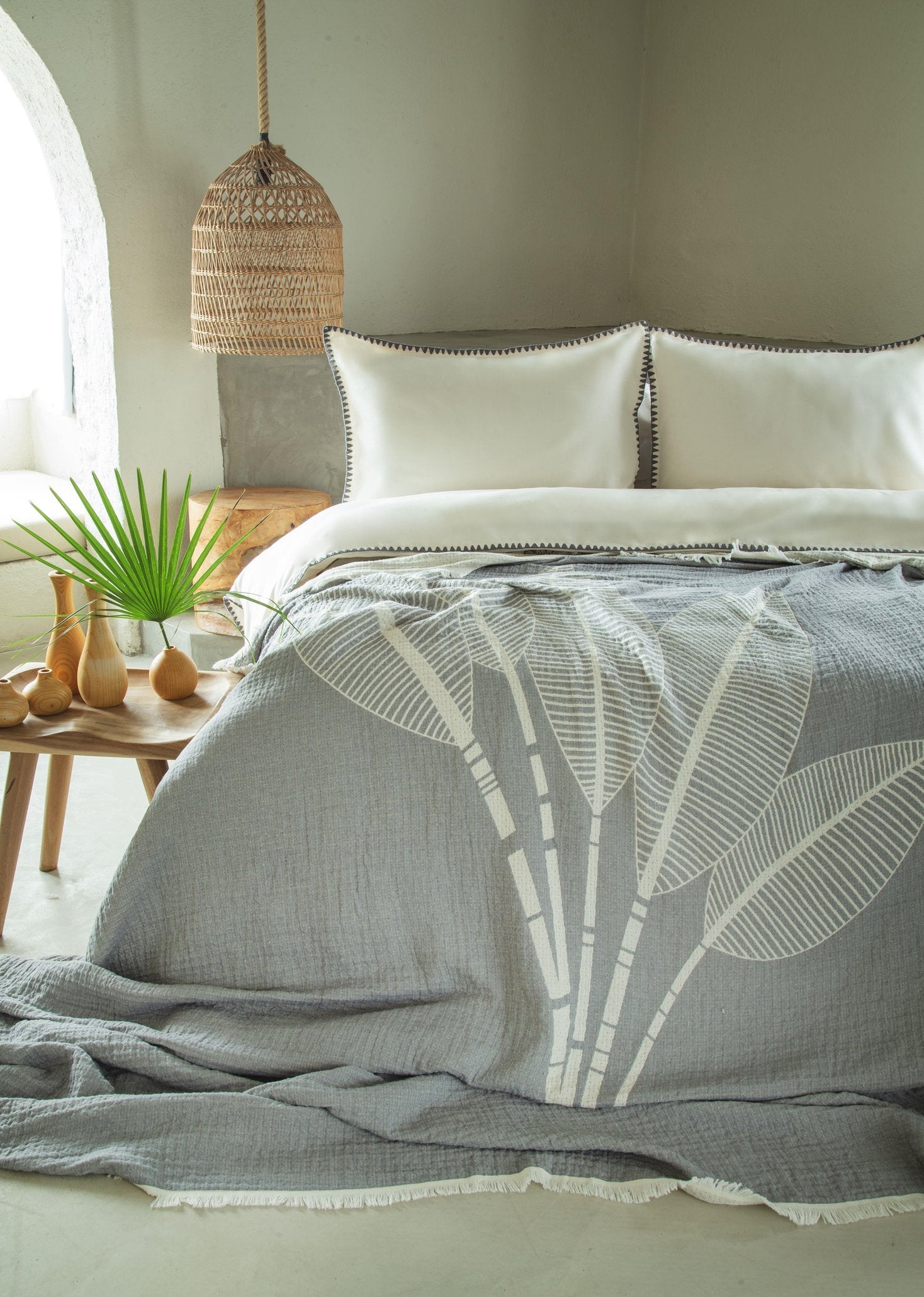 DOUBLE MUSLIN BEDSCAPE DUVET COVER SET JUNE GREY - PIQUE SET