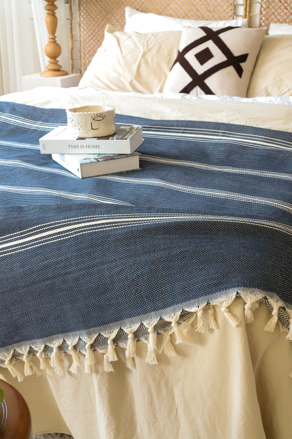 Peshtemal Yarn Dye Bedspread Double Striped Navy