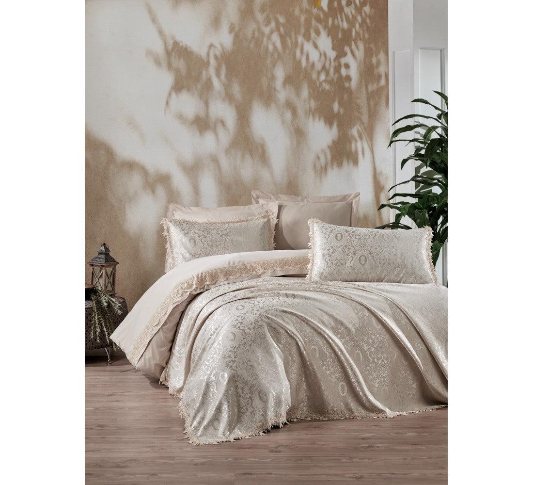 7 pcs Chi Chi Double Pique Duvet Cover Set Elegance Beige - sinnohome 