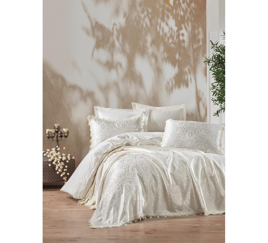 7 pcs Chi Chi Double Pique Duvet Cover Set Elegance Cream - sinnohome 