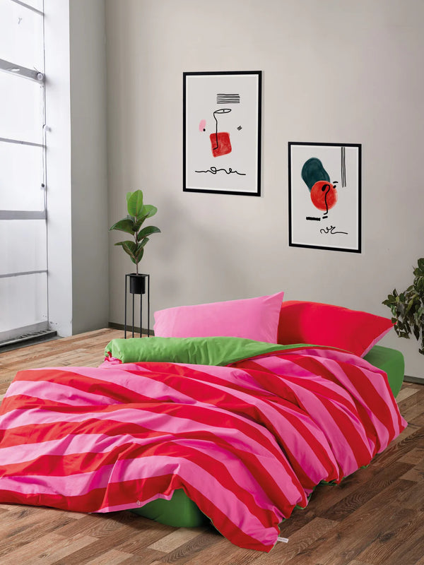 Popping Colors Double Fitted Sheet Duvet Cover Set reversable Cherie Green