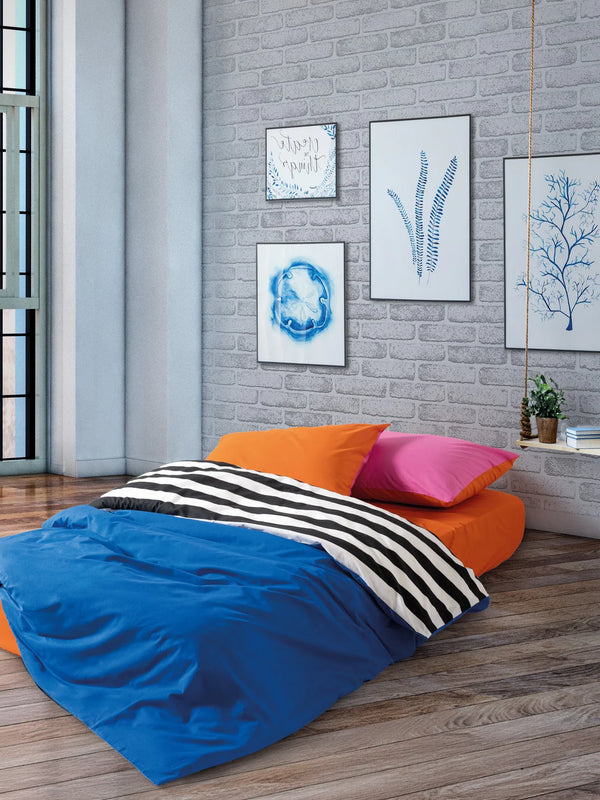 Popping Colors Double Fitted Sheet Duvet Cover Set reversable Dusk Blue