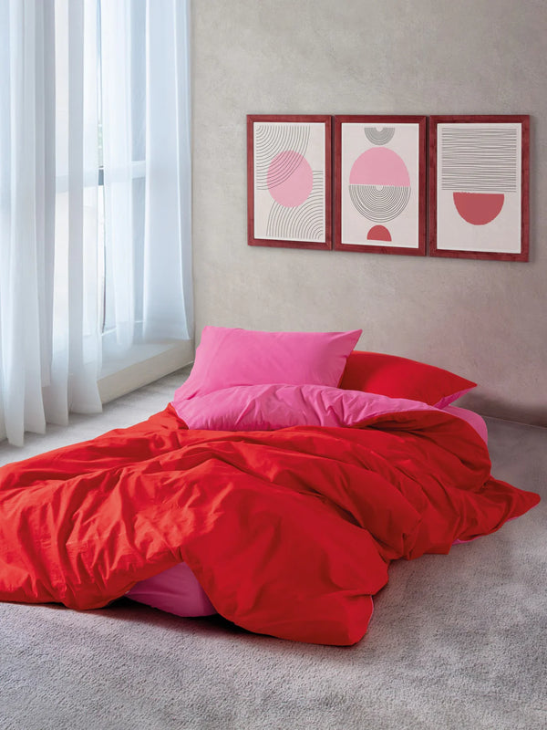 Popping Colors Double Fitted Sheet Duvet Cover Set reversable Red-Fuchsia