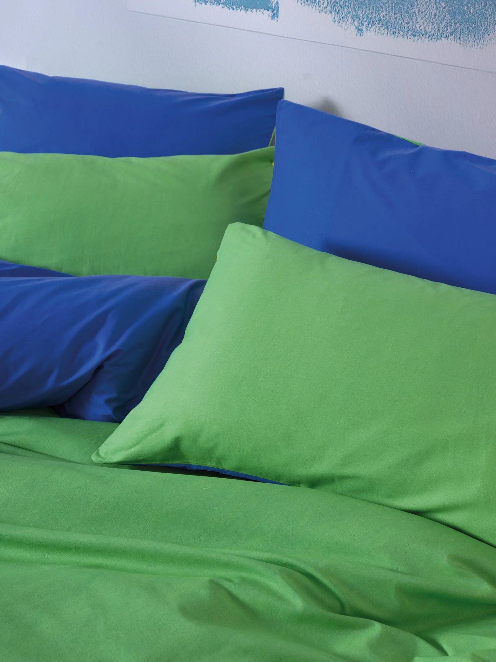 Popping Colors Double Fitted Sheet Duvet Cover Set reversable Green-Blue