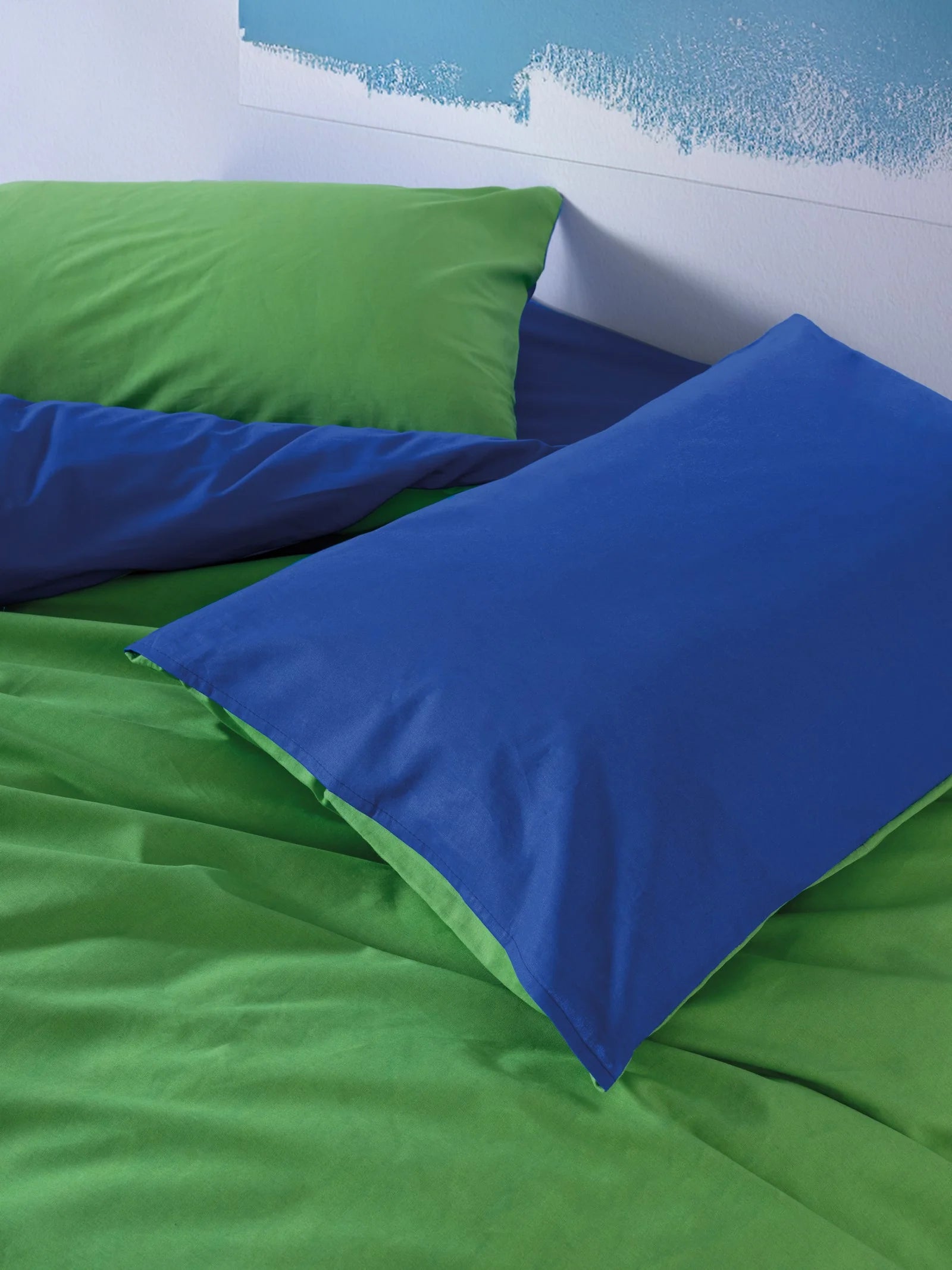 Popping Colors Double Fitted Sheet Duvet Cover Set reversable Green-Blue