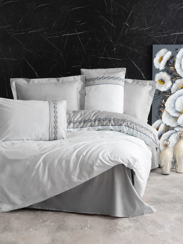 Embroidered Satin Double Duvet Cover Set Fedor Gray