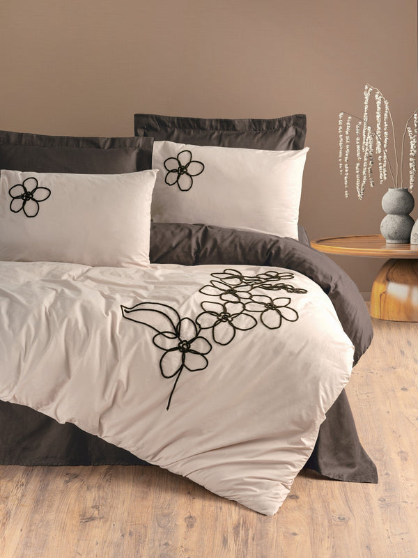 Embroidered Double Duvet Cover Set Panos Brown