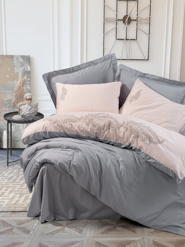 Embroidered Satin Double Duvet Cover Set Sheen