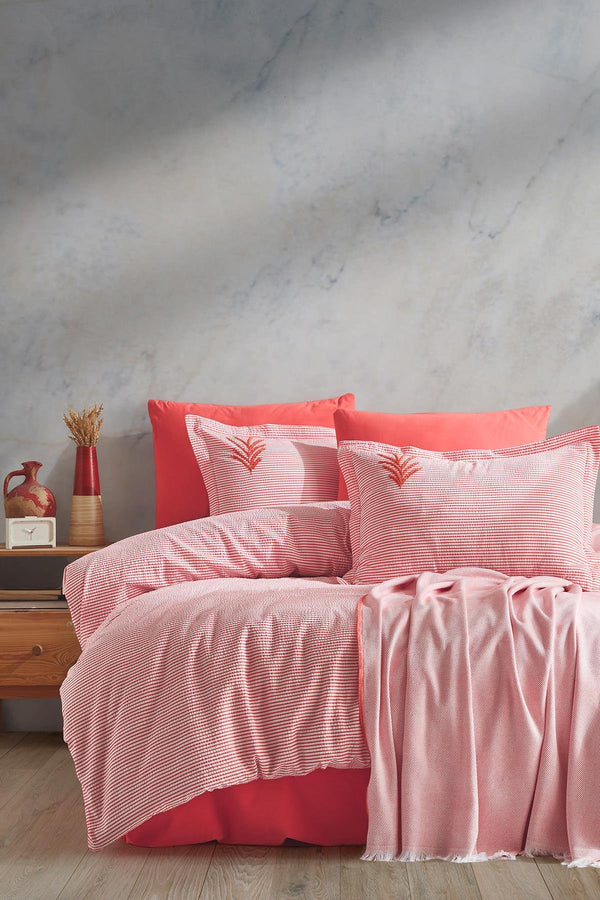 Maribell Double Pique Duvet Cover Set - Coral