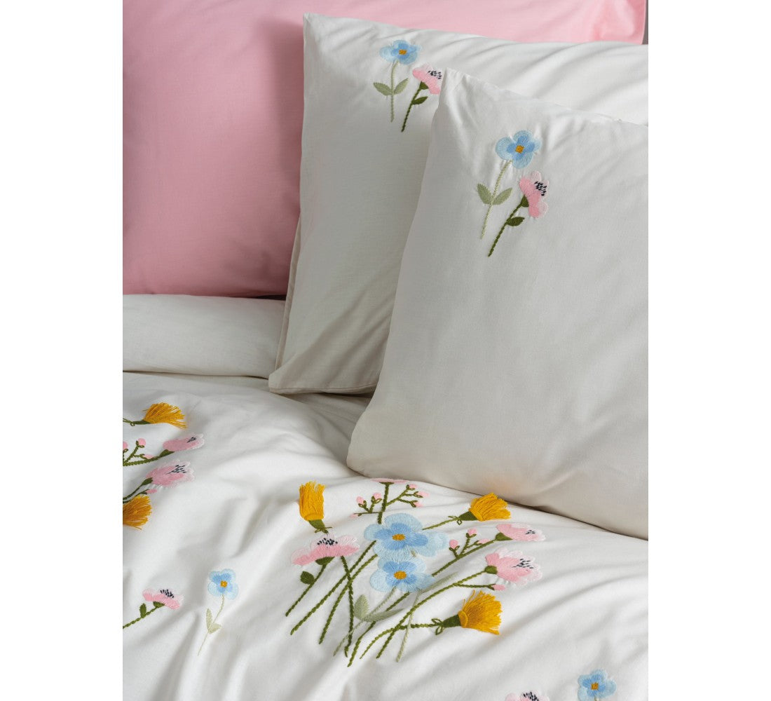 Embroidered  Double Duvet Cover Set Delbin Pink