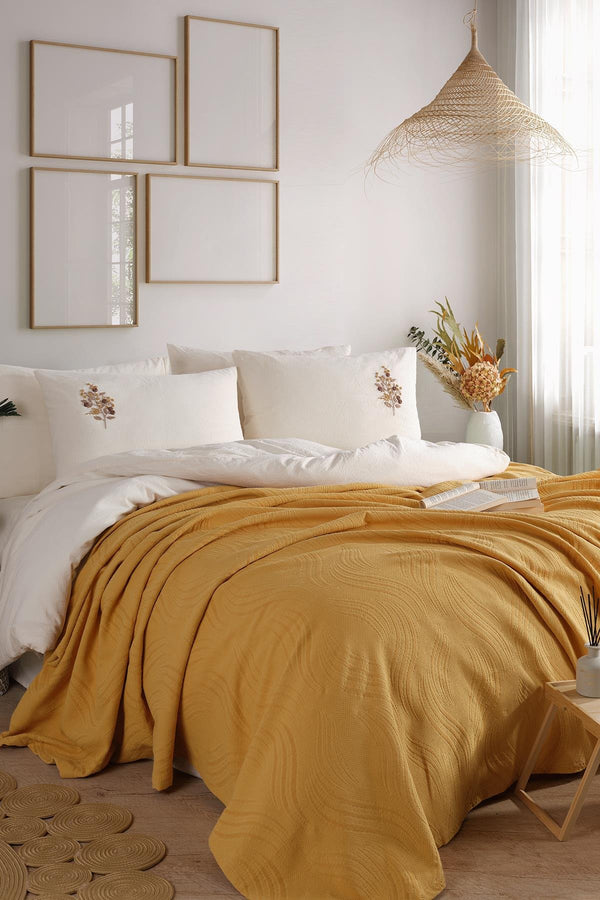 Royal Crest Double Duvet Cover Set -  Mustard