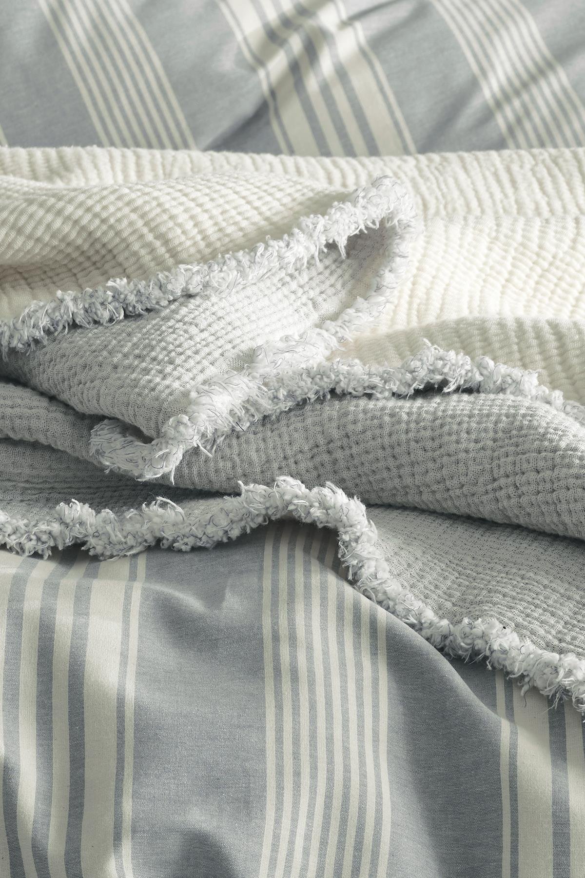Wendy Double Duvet Cover Natural Bedspread Set - Blue