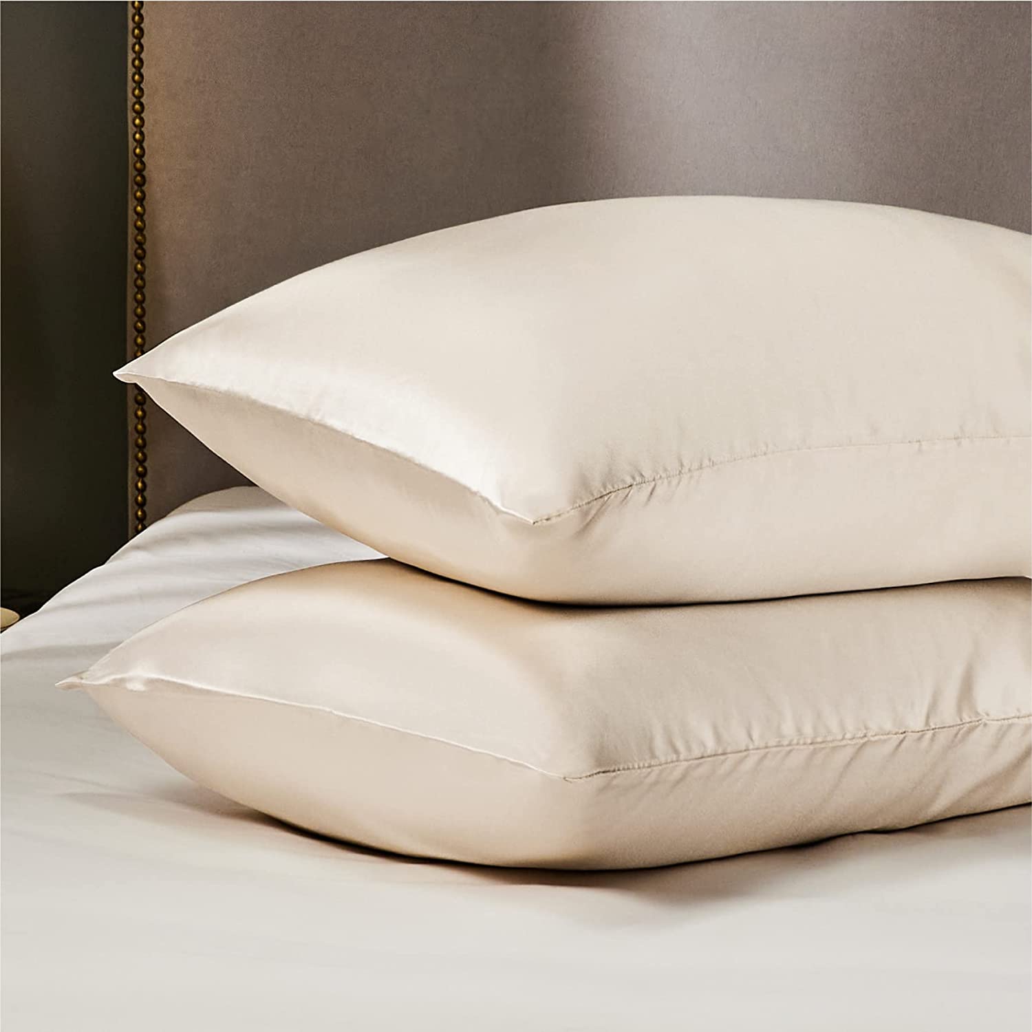 Silk Pure - Pillow Cover Beige 2 Pieces Buckle Curly Hair   - Zippered