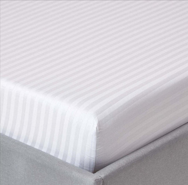 White Color fitted sheet set 220 Thread Rich Luxury Estate Woven Stripe with pillow case - sinnohome 