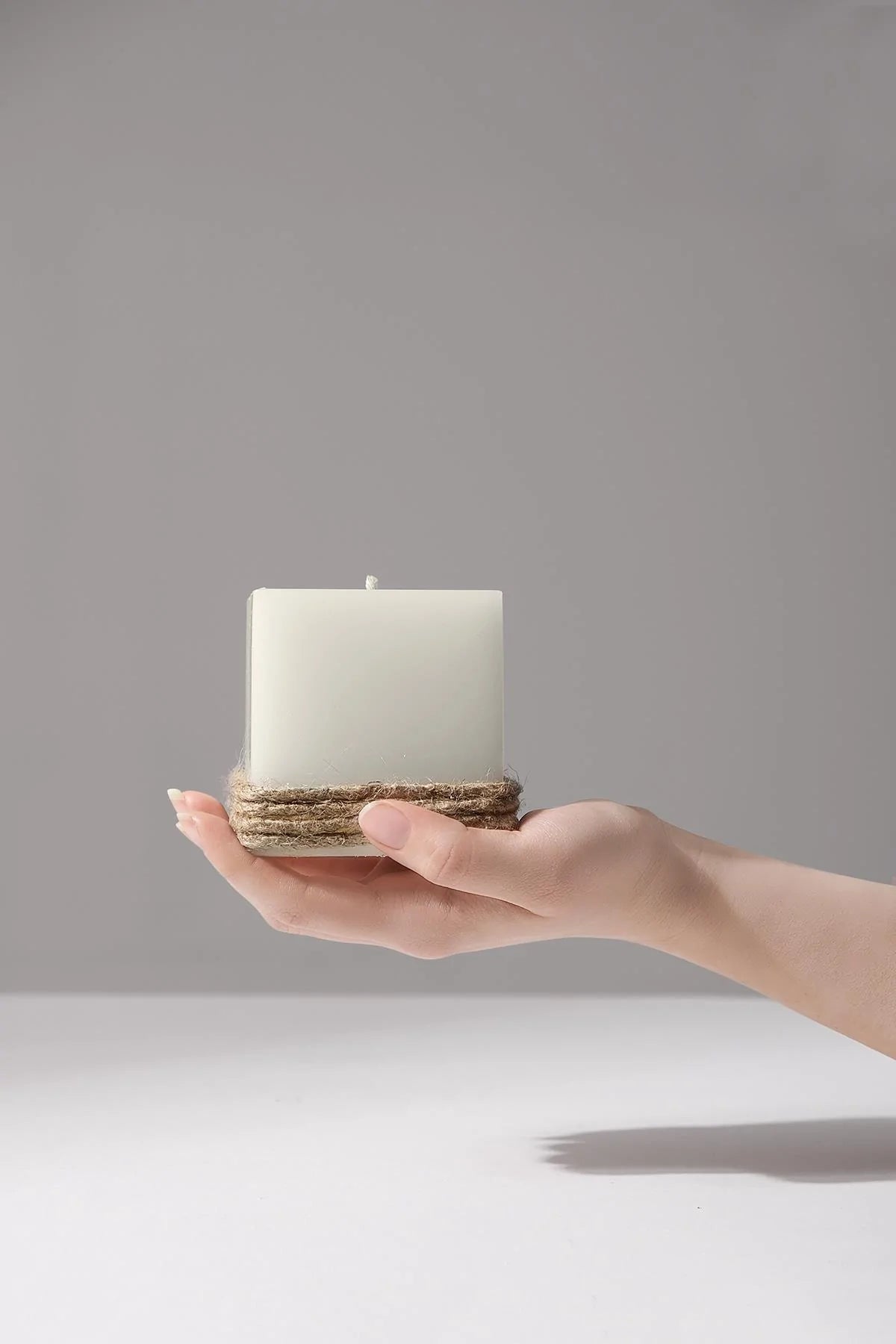 Hand Cast Square Candle with Jute Thread